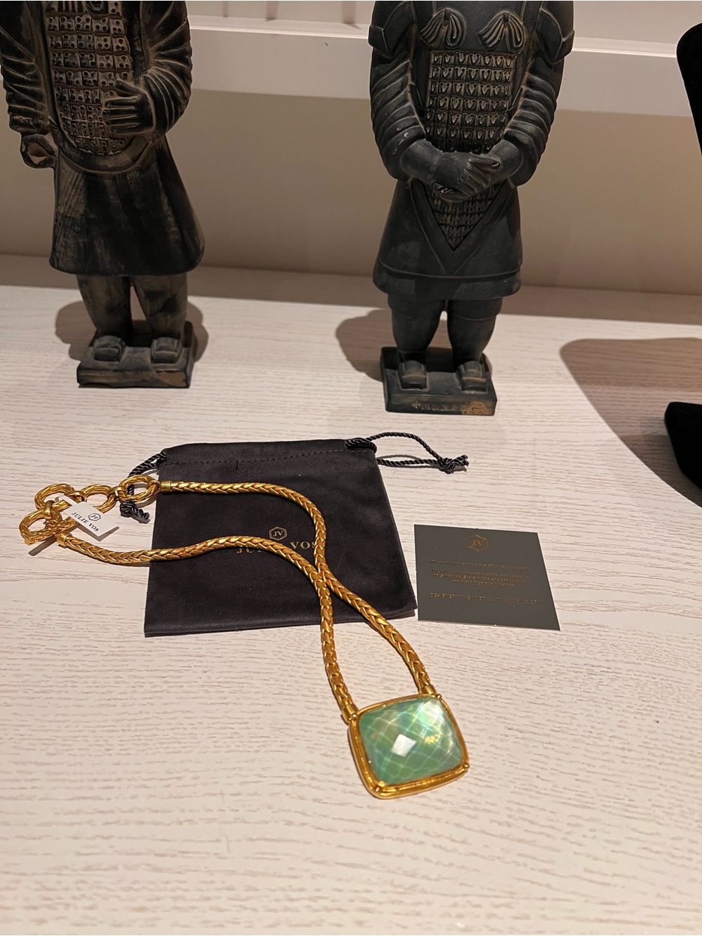 Julie Vos Gold-Tone Necklace with Green Opalescent Pendant- NWT - Picture 3 of 7